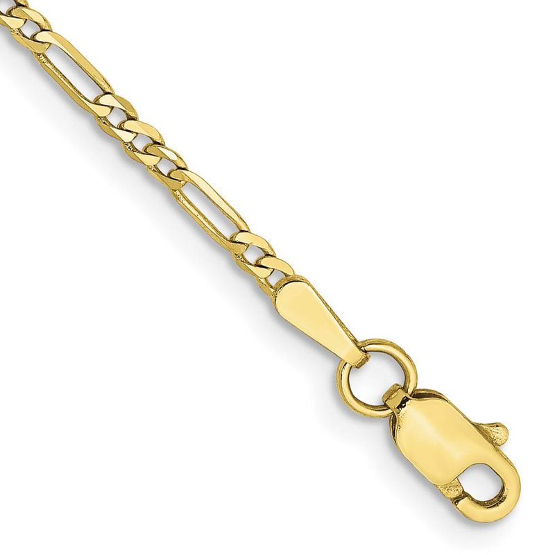 1.75mm 10k Yellow Gold Solid Flat Figaro Chain Anklet, 10 Inch